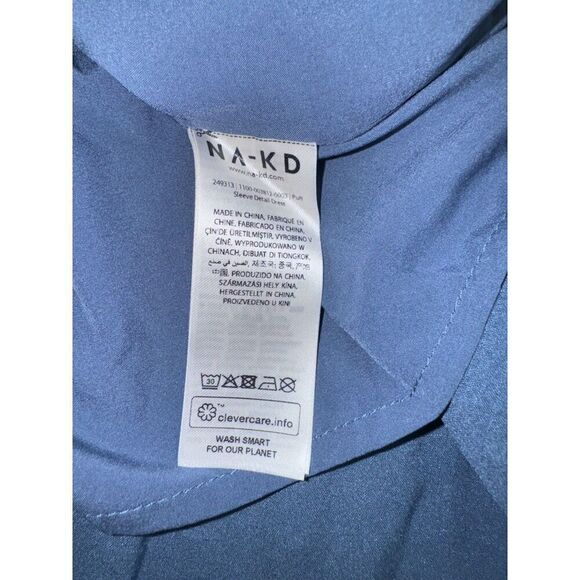 NA-KD Gathered Puff Sleeve Mini Dress In Blue Size 34 EU (4US) NEW - Picture 8 of 8